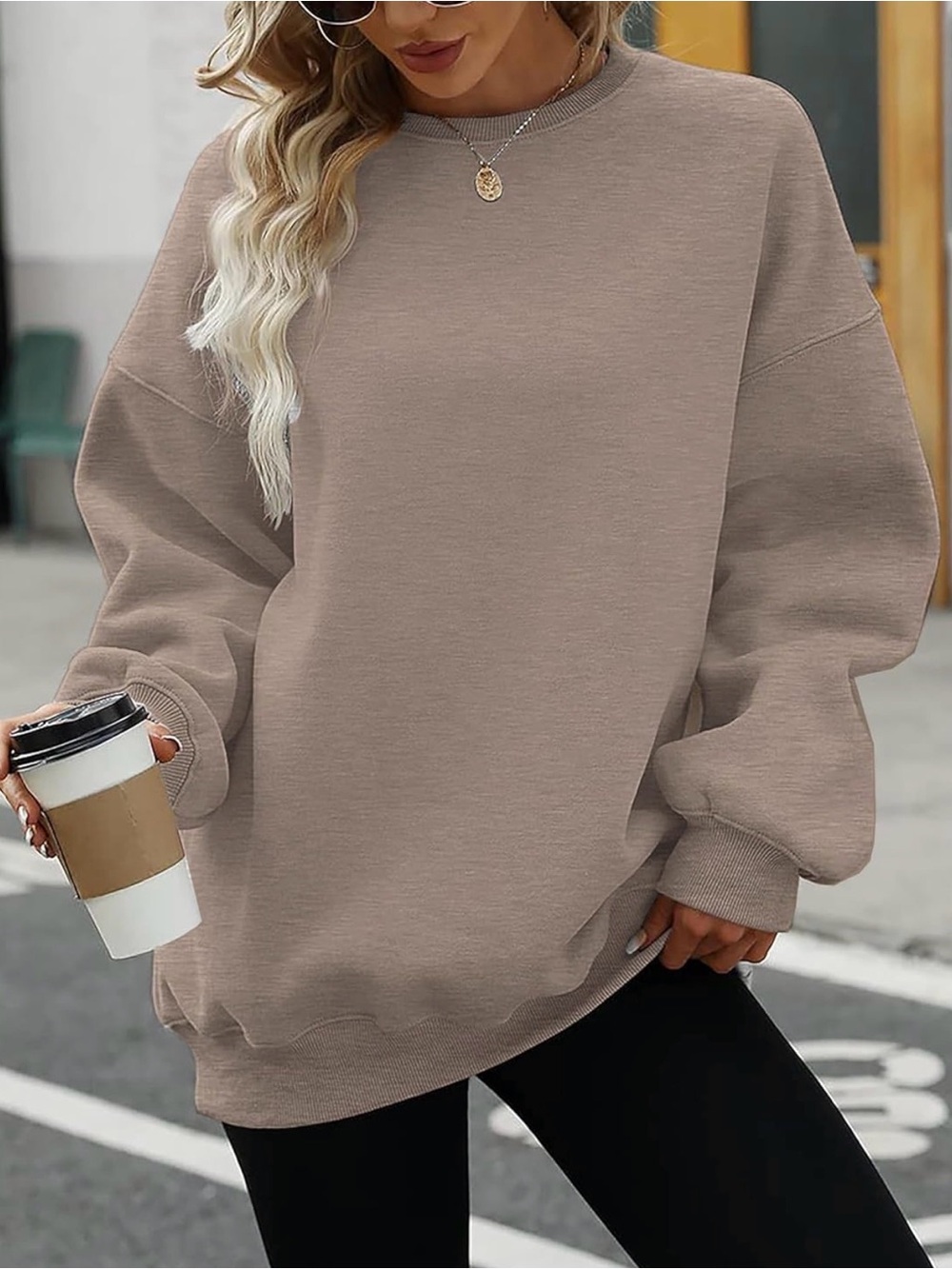 Amazon Taupe Oversized Crewneck Sweatshirt